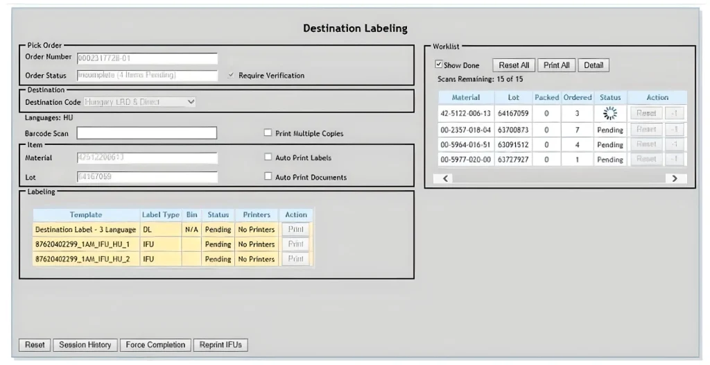Destination specific labeling software